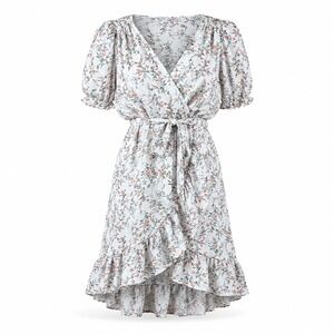 Hayden Womens Dress L Rayon White Floral Wrap Mini Cottagecore Boho Chic Summer